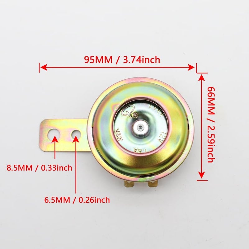 LVEE DL70 Universal Motorcycle Horn Waterproof Round Loud 12V 1.5A 105db small Electric round powersports horns for Motorcycle ATV scooter UTV dirt bike ebike (Gold) - Image 4
